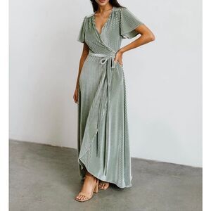Balticborn Dress Andi Wrap Velvet Ribbed Short Sleeve Dusty Sage Green Small